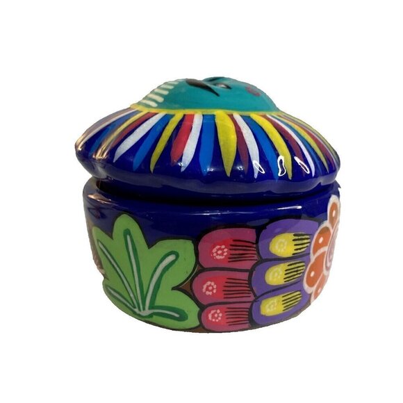 Isidoro Mexico Trinket Box Art Pottery Sun Face Had Painted Multicolor Glazed - Picture 6 of 8